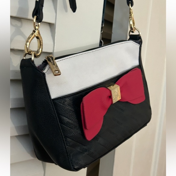 Betsy Johnson Crossbody Bag Red Bow Black & White Leather Bag All Season Cosplay - Picture 3 of 15